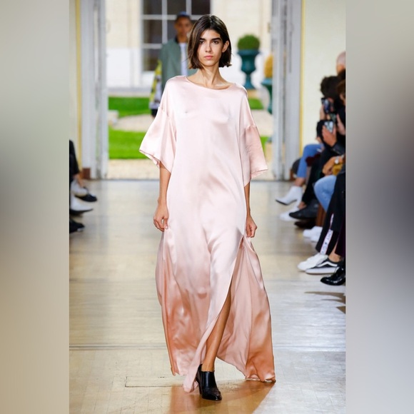 Paul & Joe powder pink satin short-sleeve maxi dress - size FR 44 (Large) NWOT - Picture 3 of 7